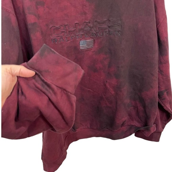 VTG Chaps Ralph Lauren Maroon Embroidered Flag Tie Dyed Oversized Sweatshirt L - Picture 5 of 5